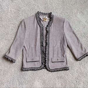 ST JOHN Collection Black/Grey Pearl Buttons Tweed Blazer sz6